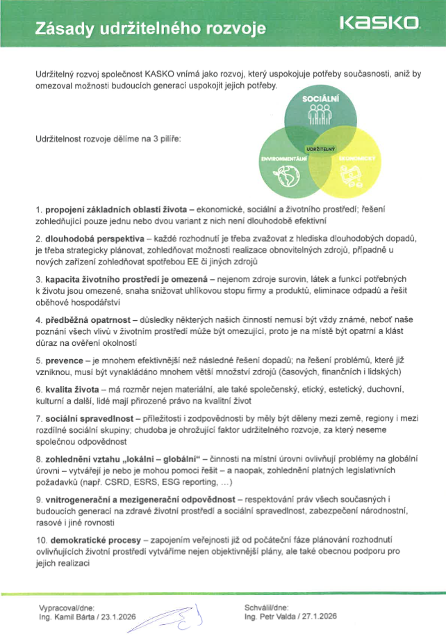 Zásady urdřitelného rozvoje Kasko 2026